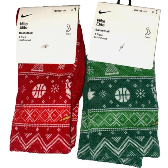 Nike Youth Holiday Elite Basketball Crew Socks 2 Pairs 10C-3Y Shoe Size 2.5-4.5 - Picture 1 of 2